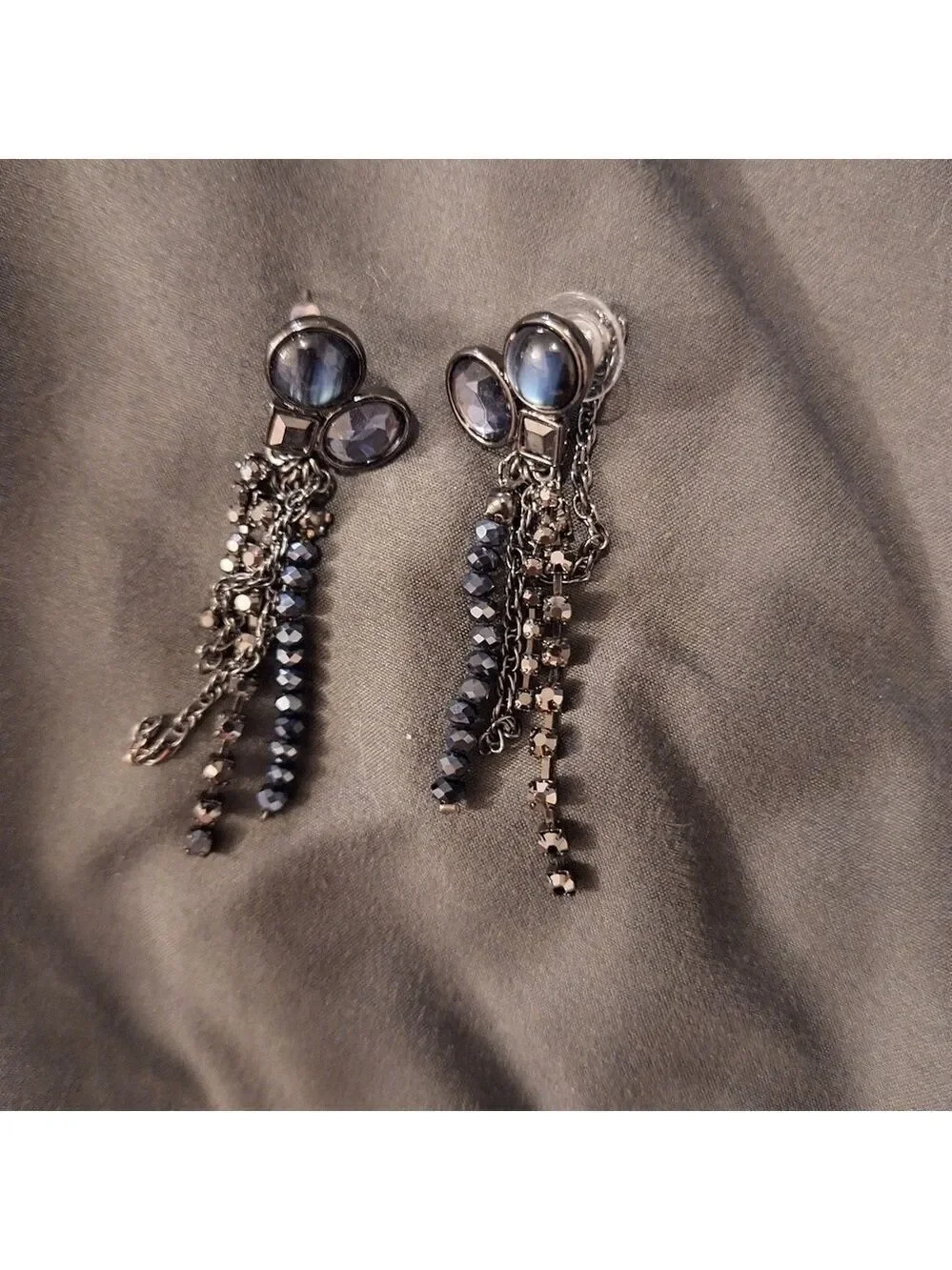 Black Blue Beaded Dangle Earrings